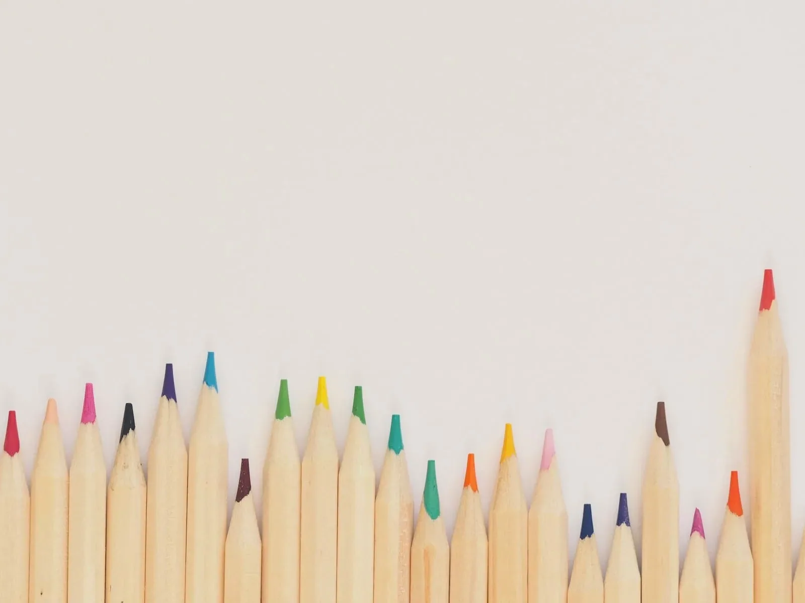 A row of sharpened coloured pencils