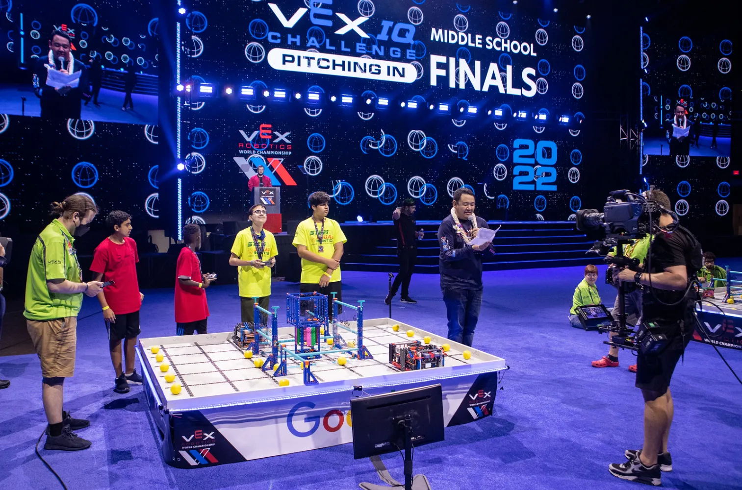 The VEX robotics finals arena in full swing